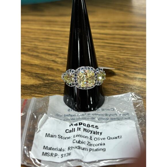 Bomb Party CALL IT ROYALTY Lemon & Olive Quartz Rhodium/Silver Size 11 RBP6855 - Picture 1 of 4